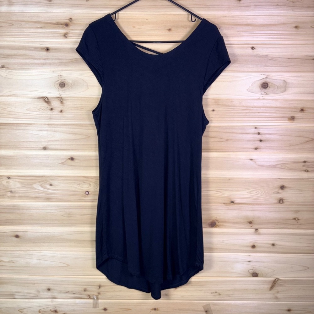 Chaser Dress Womens Medium Black Lace Up Back Cap Sleeve T-Shirt Dress